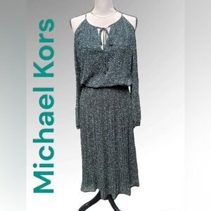 Michael Kors-Small dark green cold shoulder dress w/sheer sleeves. Exc condition